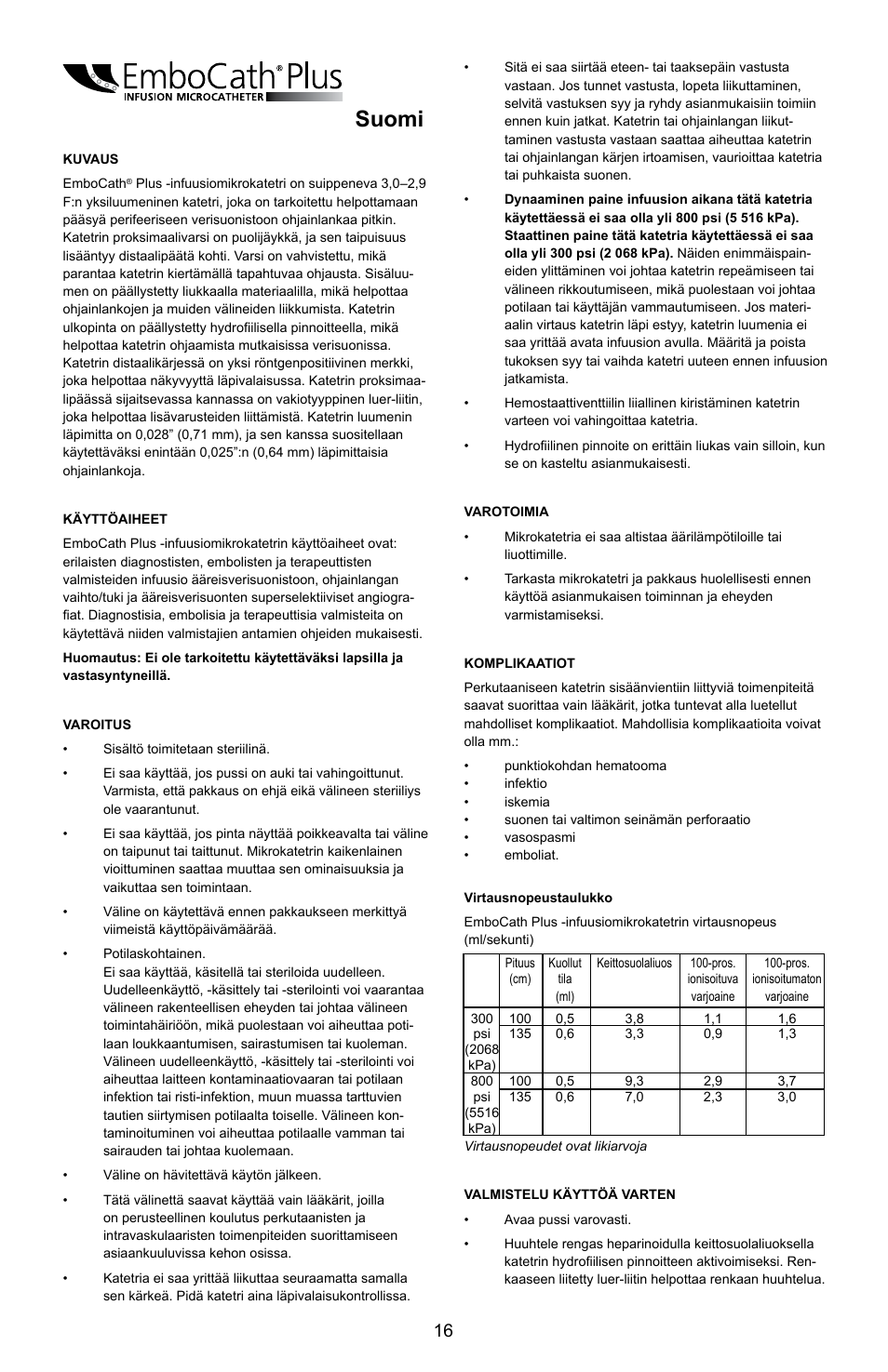 Suomi | Merit Medical EmboCath Plus Infusion Microcatheter IFU User Manual | Page 18 / 49