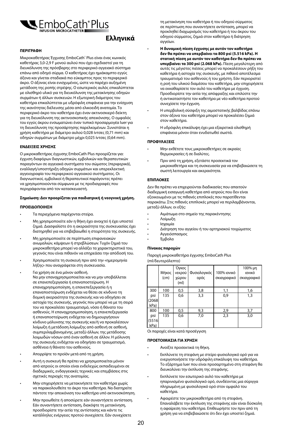 Ελληνικά | Merit Medical EmboCath Plus Infusion Microcatheter IFU User Manual | Page 22 / 49