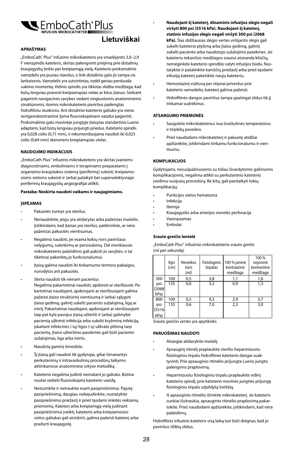 Lietuviškai | Merit Medical EmboCath Plus Infusion Microcatheter IFU User Manual | Page 30 / 49