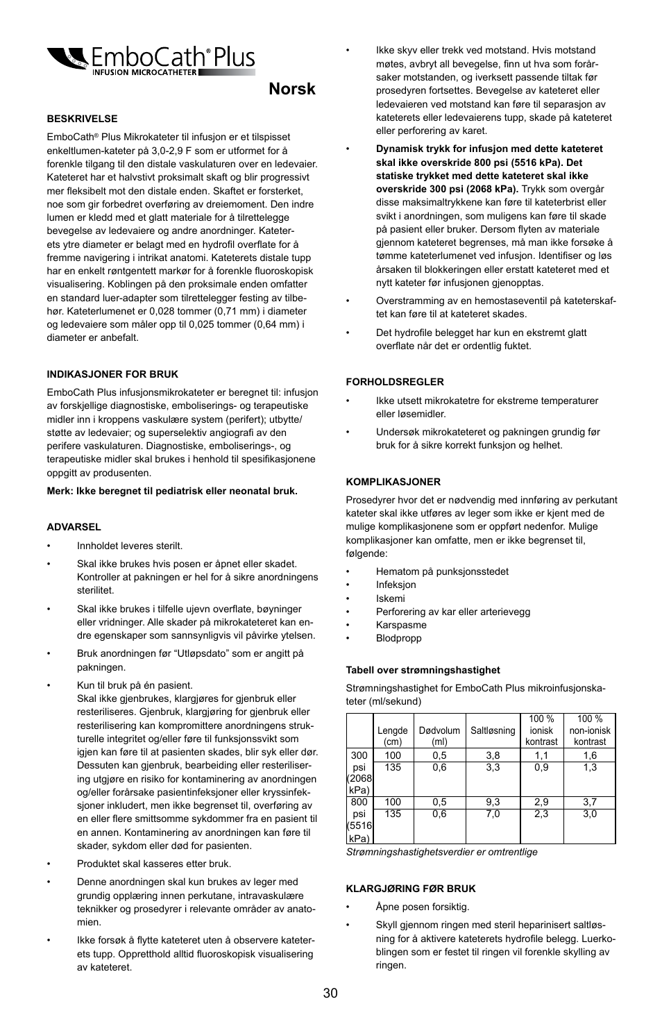 Norsk | Merit Medical EmboCath Plus Infusion Microcatheter IFU User Manual | Page 32 / 49