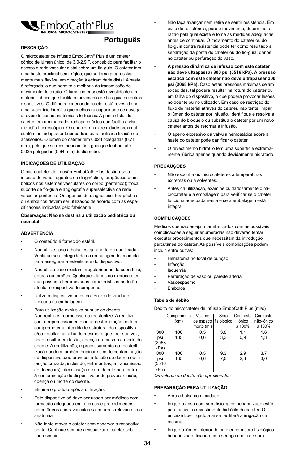 Português | Merit Medical EmboCath Plus Infusion Microcatheter IFU User Manual | Page 36 / 49