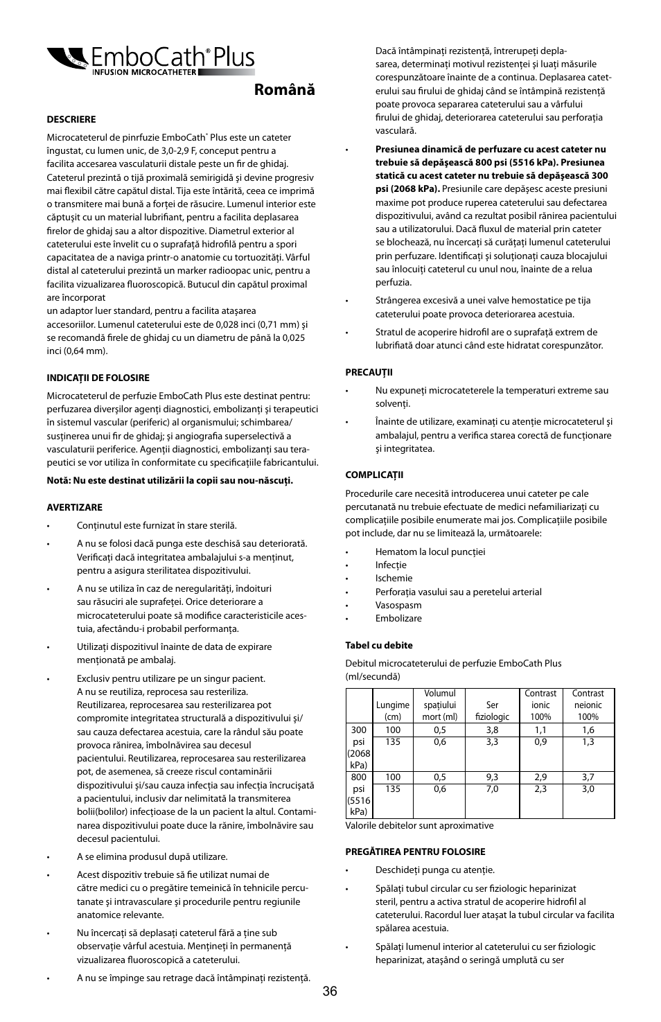 Română | Merit Medical EmboCath Plus Infusion Microcatheter IFU User Manual | Page 38 / 49