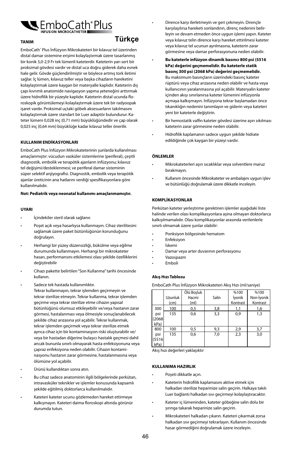 Türkçe | Merit Medical EmboCath Plus Infusion Microcatheter IFU User Manual | Page 48 / 49