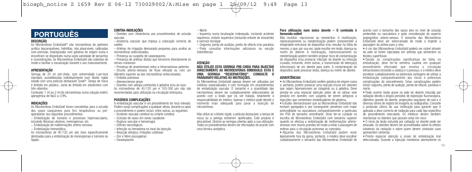 Português | Merit Medical EmboGold Microspheres IFU-Int'l User Manual | Page 13 / 52
