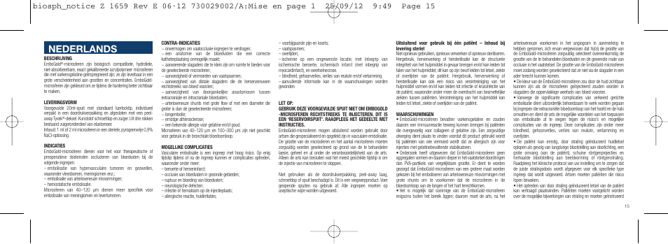 Nederlands | Merit Medical EmboGold Microspheres IFU-Int'l User Manual | Page 15 / 52
