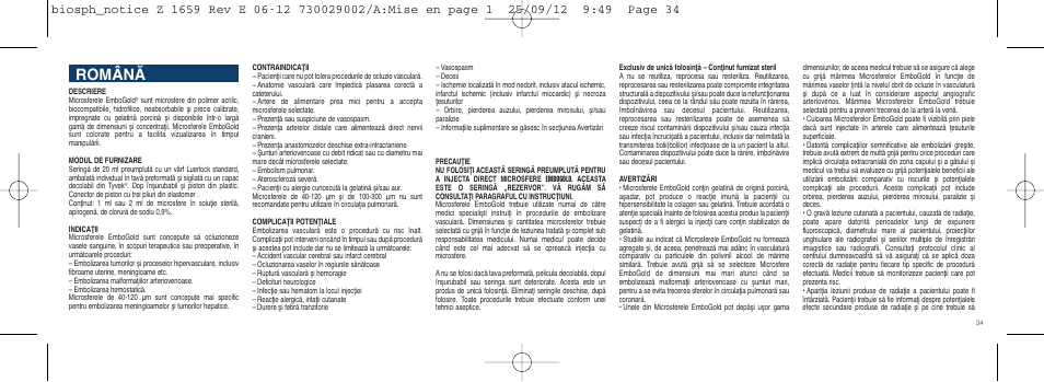 Română | Merit Medical EmboGold Microspheres IFU-Int'l User Manual | Page 34 / 52