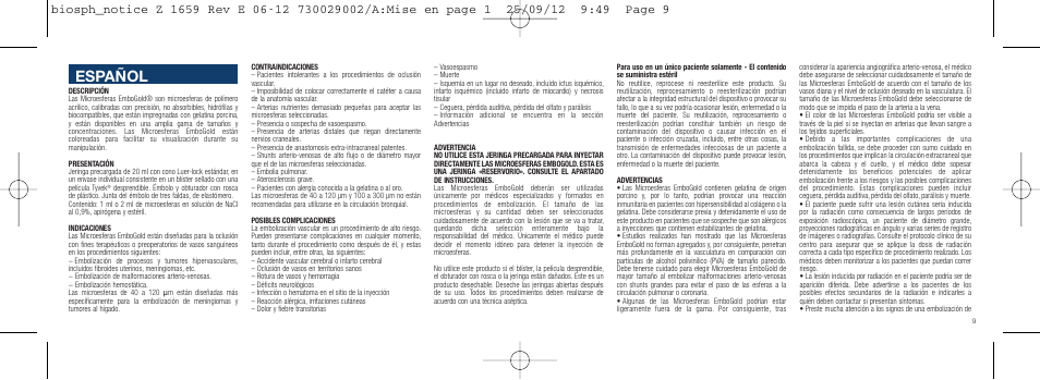 Español | Merit Medical EmboGold Microspheres IFU-Int'l User Manual | Page 9 / 52