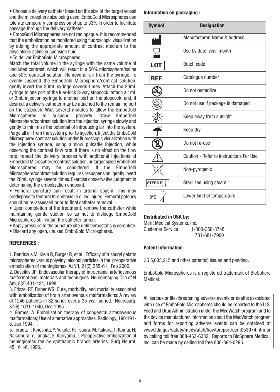 Merit Medical EmboGold Microspheres Prefilled Syringe IFU-US User Manual | Page 5 / 16
