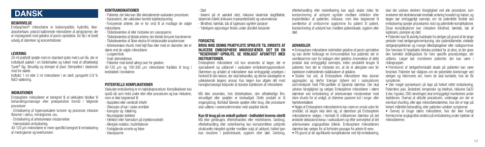 Dansk | Merit Medical Embosphere Microspheres Prefilled Syringe IFU-Int'l User Manual | Page 17 / 52