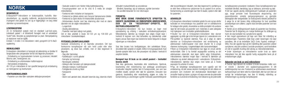Norsk | Merit Medical Embosphere Microspheres Prefilled Syringe IFU-Int'l User Manual | Page 23 / 52
