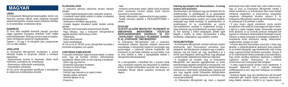 Magyar | Merit Medical Embosphere Microspheres Prefilled Syringe IFU-Int'l User Manual | Page 39 / 52