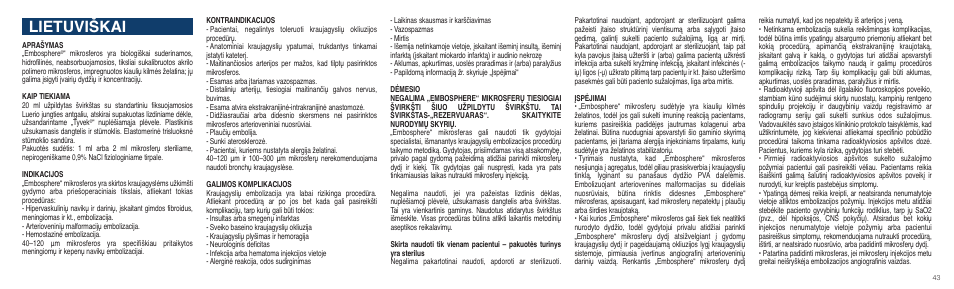 Lietuviškai | Merit Medical Embosphere Microspheres Prefilled Syringe IFU-Int'l User Manual | Page 43 / 52