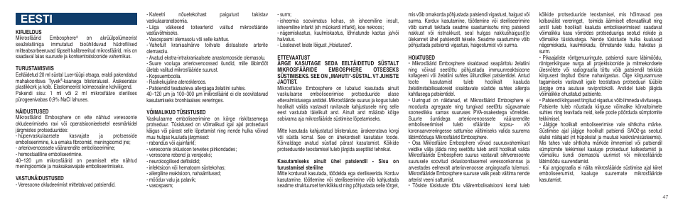 Eesti | Merit Medical Embosphere Microspheres Prefilled Syringe IFU-Int'l User Manual | Page 47 / 52