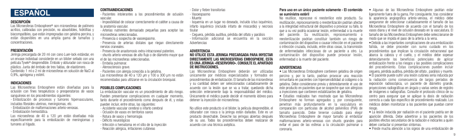 Español | Merit Medical Embosphere Microspheres Prefilled Syringe IFU-Int'l User Manual | Page 9 / 52