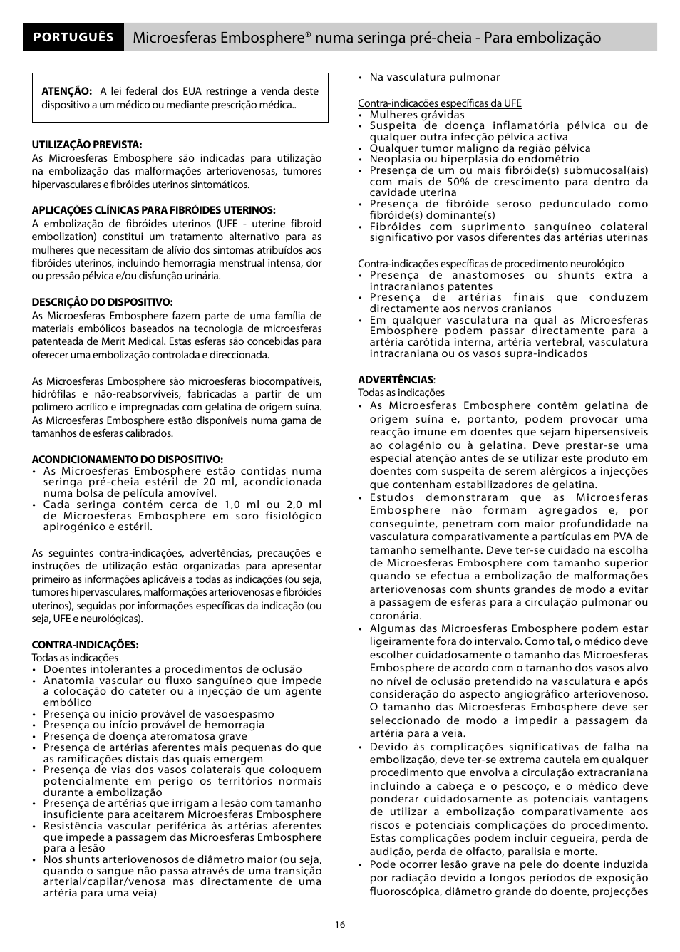 Merit Medical Embosphere Microspheres Prefilled Syringe IFU-US User Manual | Page 16 / 36