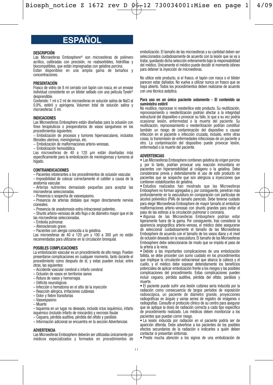 Español | Merit Medical Embosphere Microspheres Sterile Vial IFU-Int'l User Manual | Page 11 / 52