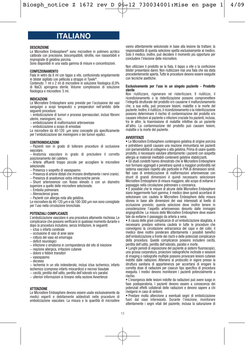 Italiano | Merit Medical Embosphere Microspheres Sterile Vial IFU-Int'l User Manual | Page 13 / 52