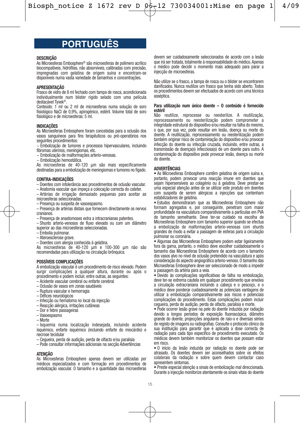 Português | Merit Medical Embosphere Microspheres Sterile Vial IFU-Int'l User Manual | Page 15 / 52