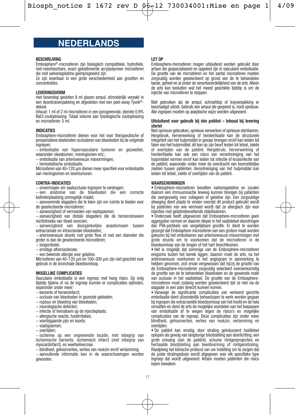 Nederlands | Merit Medical Embosphere Microspheres Sterile Vial IFU-Int'l User Manual | Page 17 / 52