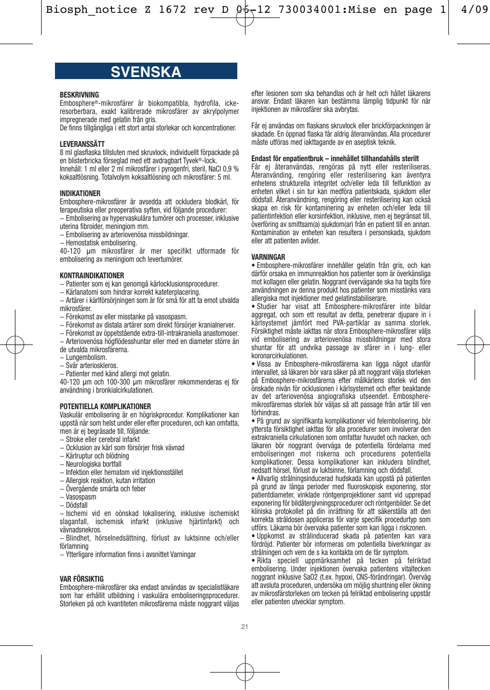 Svenska | Merit Medical Embosphere Microspheres Sterile Vial IFU-Int'l User Manual | Page 21 / 52