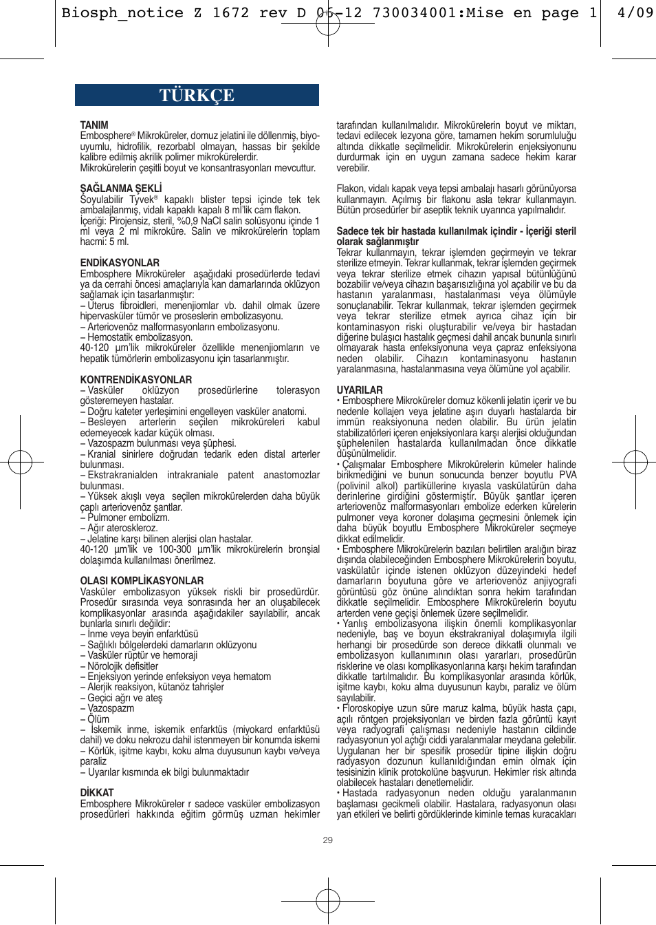 Türkçe | Merit Medical Embosphere Microspheres Sterile Vial IFU-Int'l User Manual | Page 29 / 52