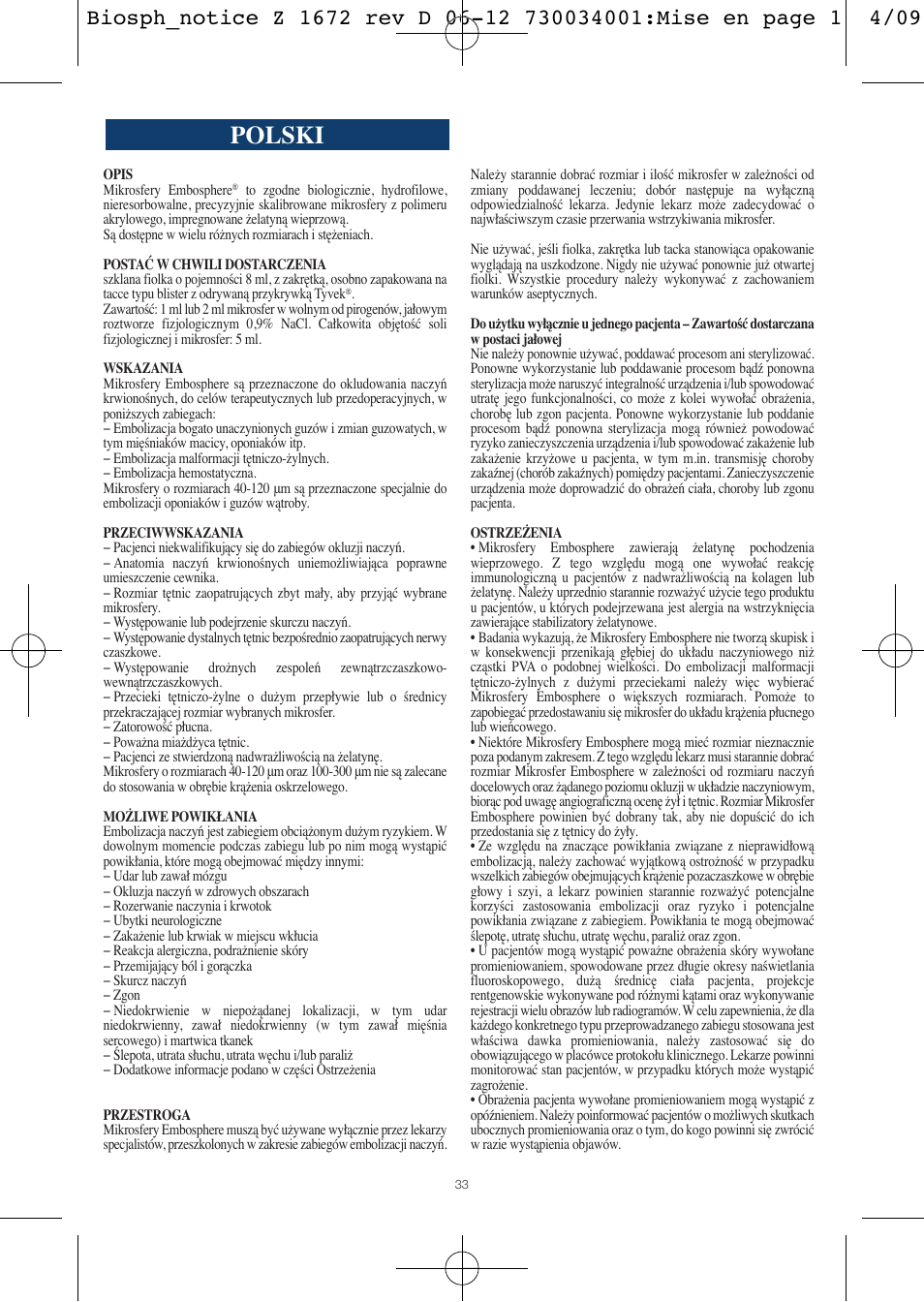 Polski | Merit Medical Embosphere Microspheres Sterile Vial IFU-Int'l User Manual | Page 33 / 52