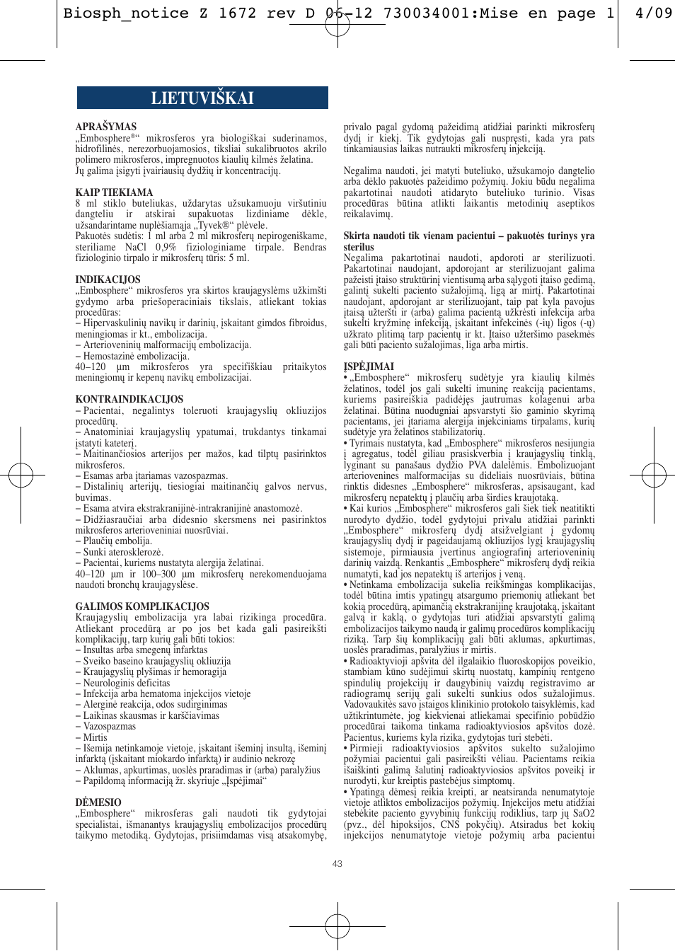Lietuviškai | Merit Medical Embosphere Microspheres Sterile Vial IFU-Int'l User Manual | Page 43 / 52