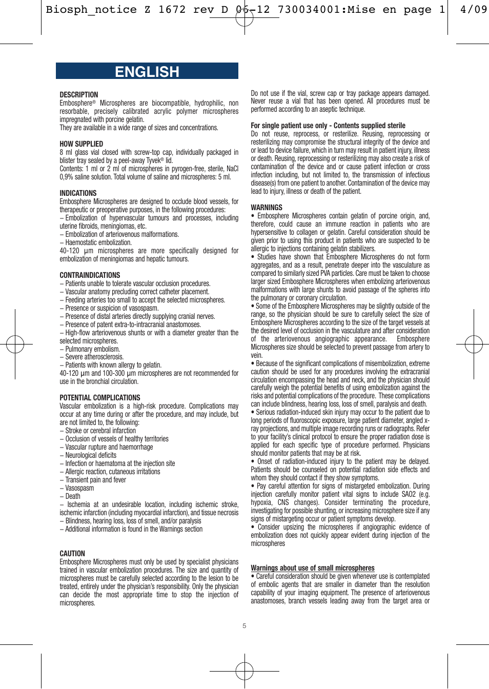 English | Merit Medical Embosphere Microspheres Sterile Vial IFU-Int'l User Manual | Page 5 / 52
