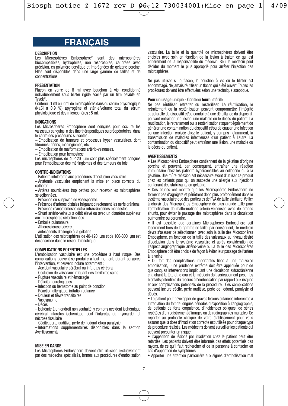 Français | Merit Medical Embosphere Microspheres Sterile Vial IFU-Int'l User Manual | Page 7 / 52