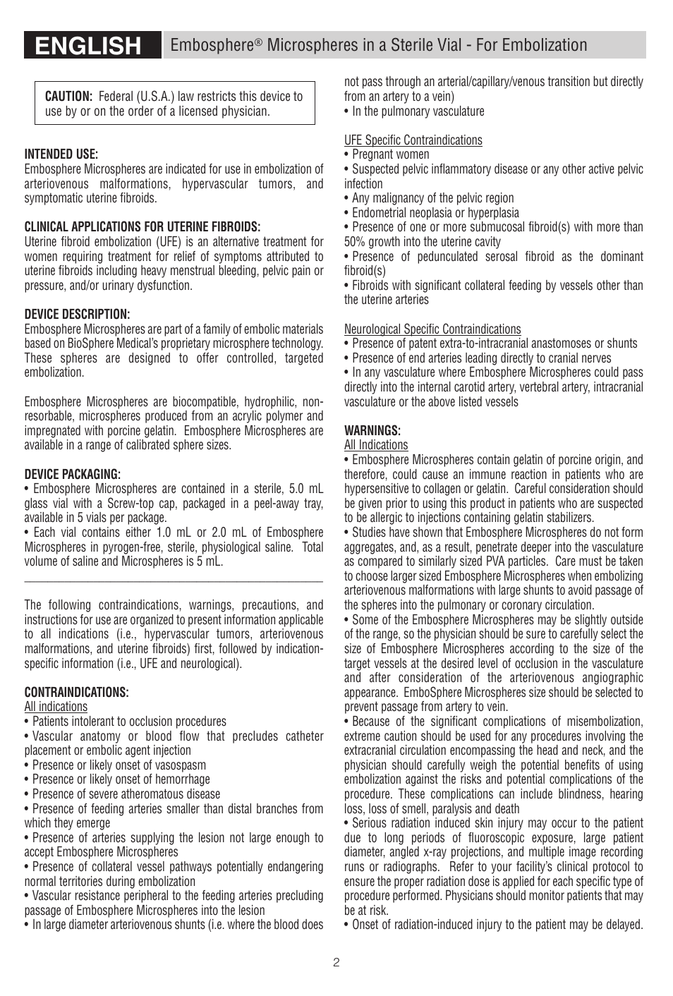 English, Embosphere, Microspheres in a sterile vial - for embolization | Merit Medical Embosphere Microspheres Sterile Vial IFU-US User Manual | Page 2 / 40