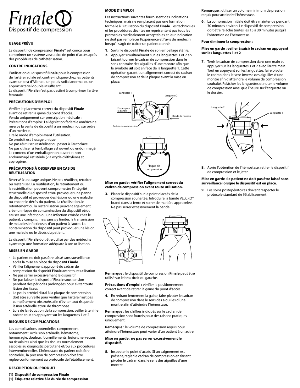 Dispositif de compression | Merit Medical Finale Radial Compression Device User Manual | Page 3 / 12
