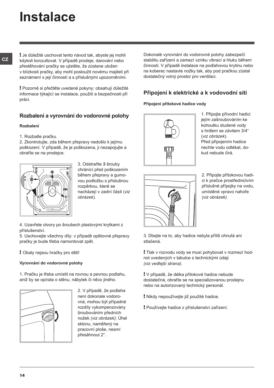 Instalace | Indesit IWSC 51051 C ECO User Manual | Page 14 / 60