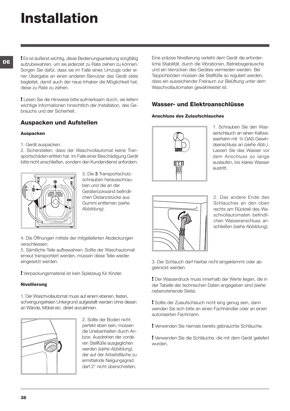 Installation | Indesit IWSC 51051 C ECO User Manual | Page 38 / 60