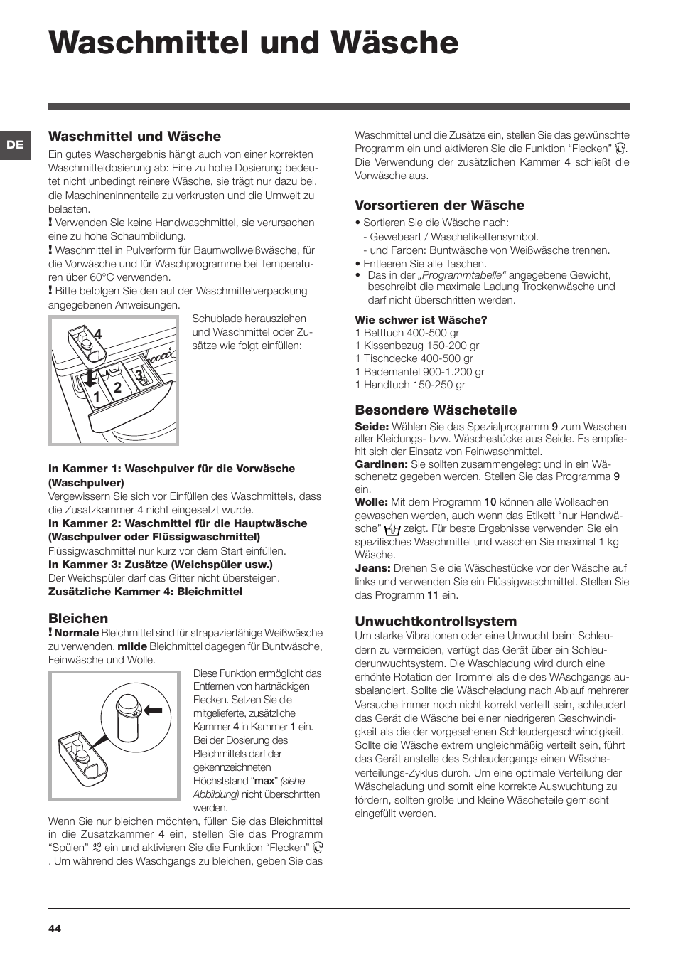 Waschmittel und wäsche | Indesit IWSC 51051 C ECO User Manual | Page 44 / 60
