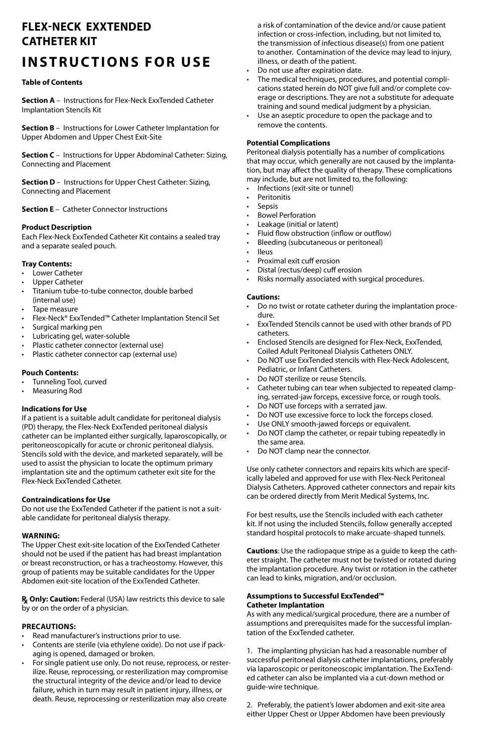 Instruc tions for use, Flex-neck exxtended catheter kit | Merit Medical Flex-Neck ExxTended Catheter User Manual | Page 2 / 12