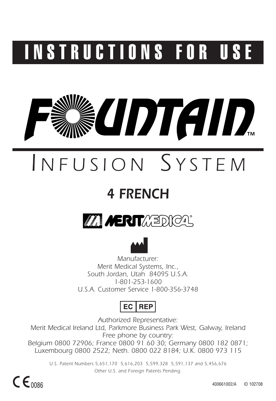 Merit Medical Fountain 4 French Infusion System User Manual | 80 pages