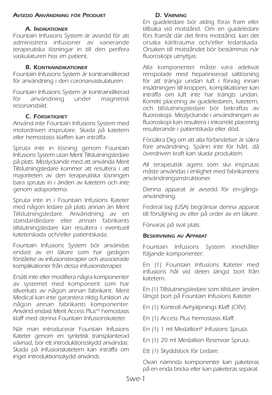 Swe-1 | Merit Medical Fountain 5 French Infusion System User Manual | Page 59 / 80