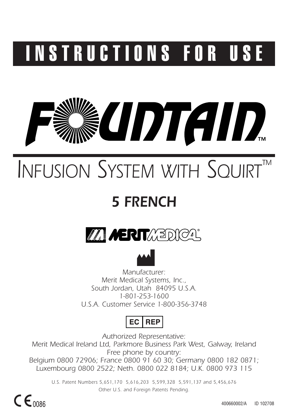 Merit Medical Fountain 5 French with Squirt User Manual | 80 pages