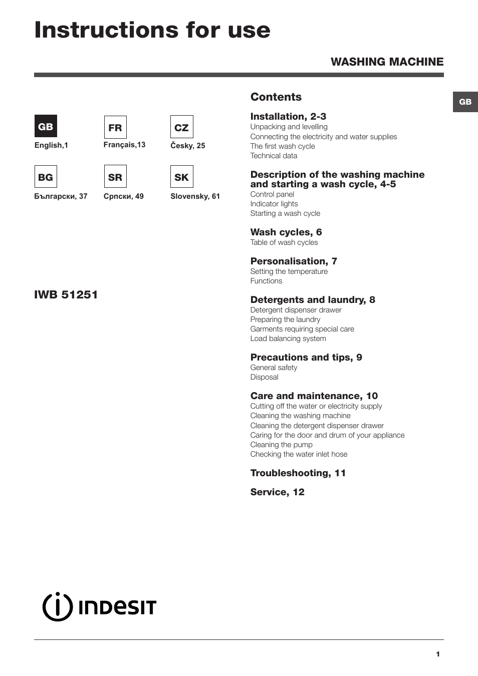 Indesit IWB 51251 User Manual | 72 pages