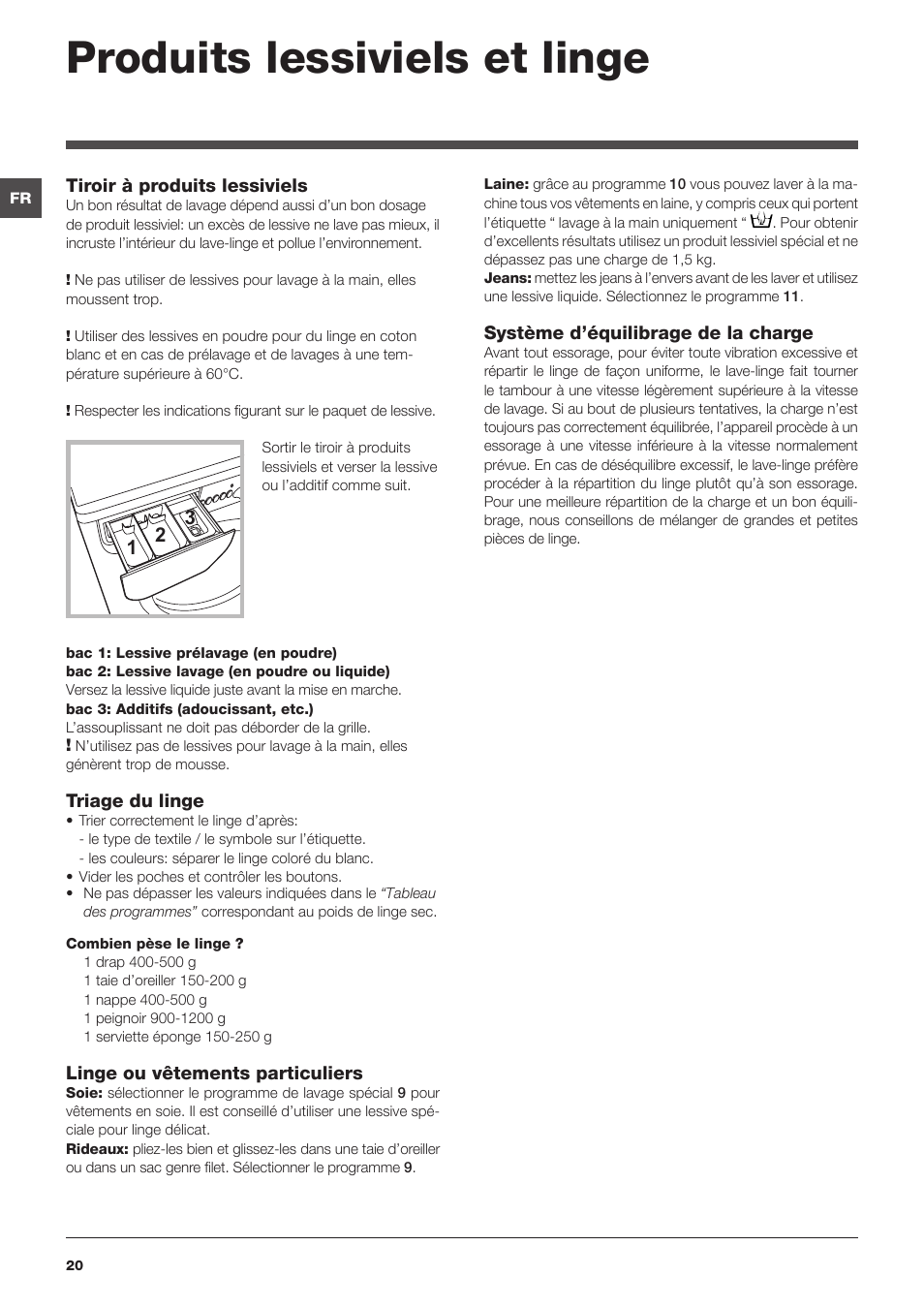 Produits lessiviels et linge | Indesit IWB 51251 User Manual | Page 20 / 72