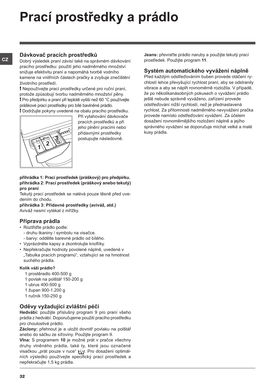 Prací prostředky a prádlo | Indesit IWB 51251 User Manual | Page 32 / 72
