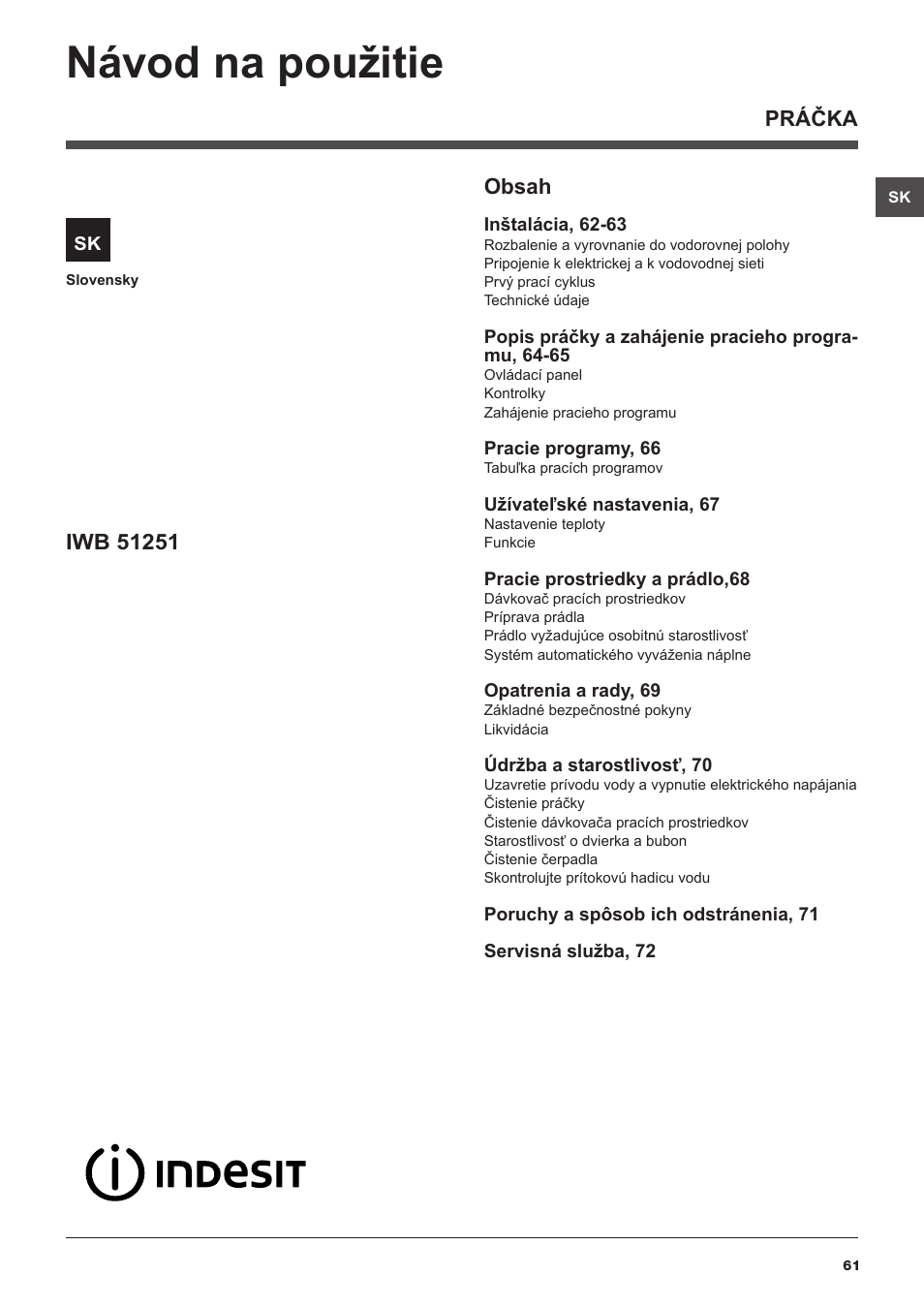 Indesit IWB 51251 User Manual | Page 61 / 72