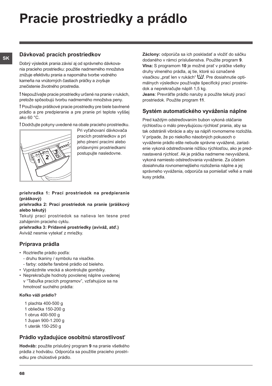 Pracie prostriedky a prádlo | Indesit IWB 51251 User Manual | Page 68 / 72