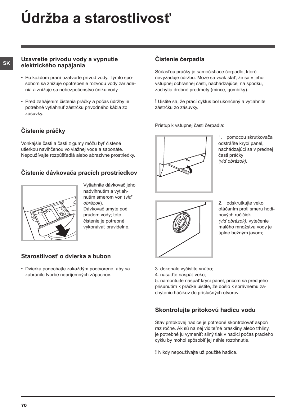 Údržba a starostlivosť | Indesit IWB 51251 User Manual | Page 70 / 72