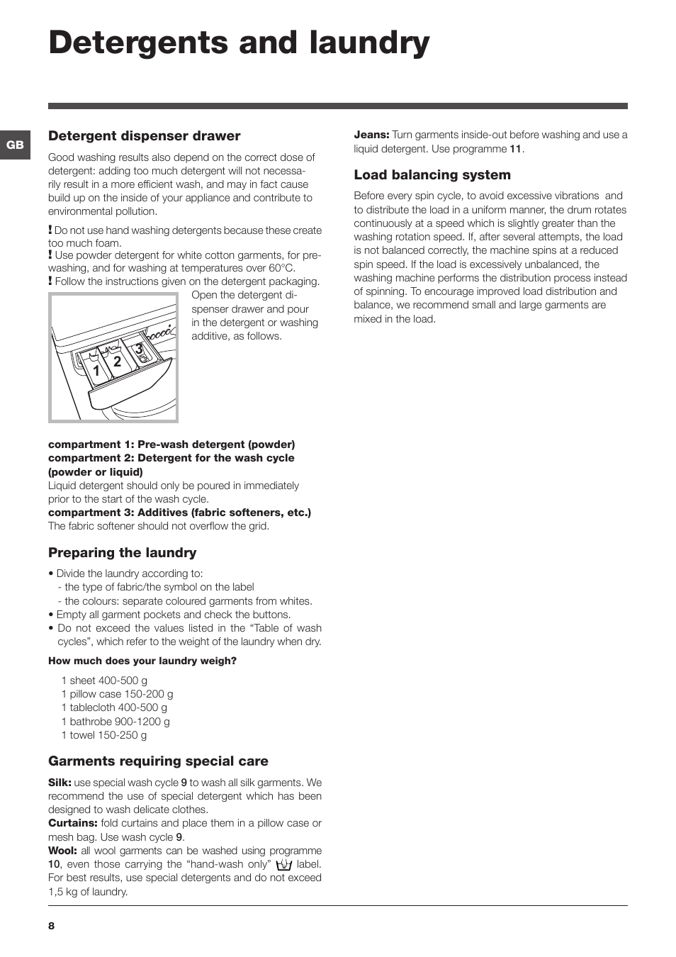 Detergents and laundry | Indesit IWB 51251 User Manual | Page 8 / 72