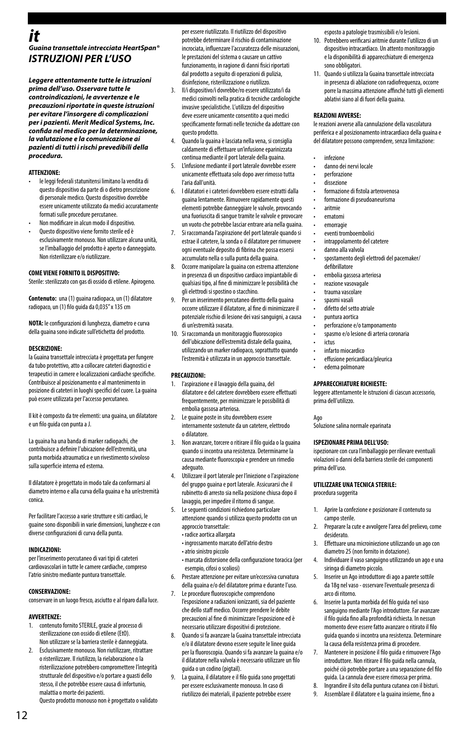 Istruzioni per l’uso | Merit Medical HeartSpan Fixed Curve Braided Transseptal Sheath User Manual | Page 12 / 24