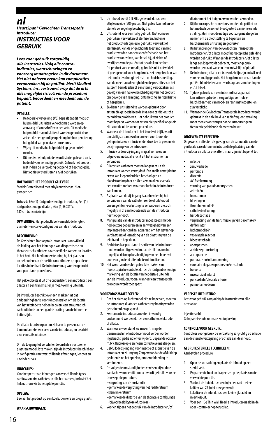 Instructies voor gebruik | Merit Medical HeartSpan Fixed Curve Braided Transseptal Sheath User Manual | Page 16 / 24