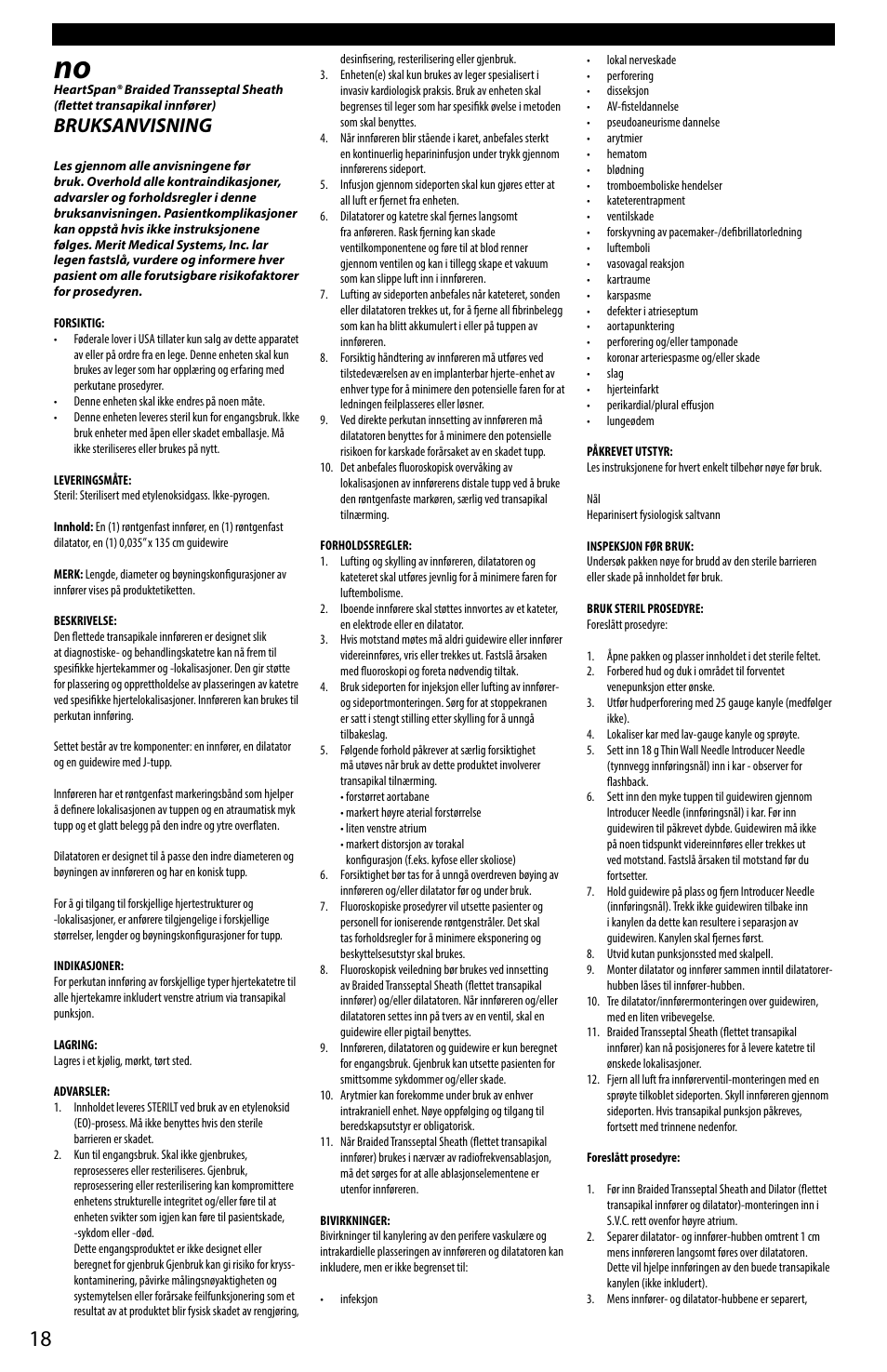 Bruksanvisning | Merit Medical HeartSpan Fixed Curve Braided Transseptal Sheath User Manual | Page 18 / 24