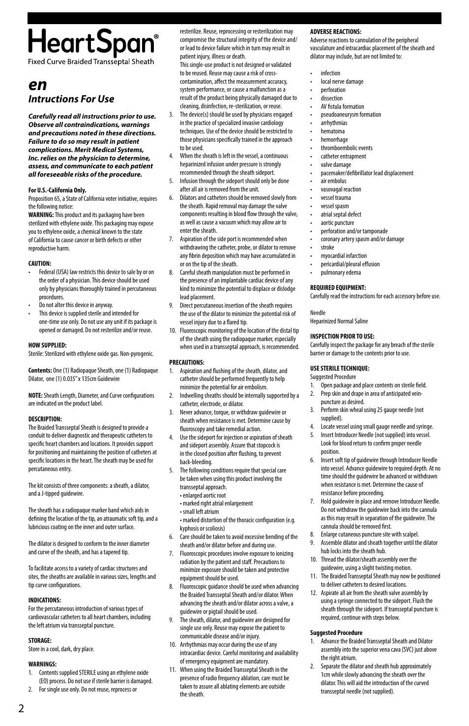 Intructions for use | Merit Medical HeartSpan Fixed Curve Braided Transseptal Sheath User Manual | Page 2 / 24