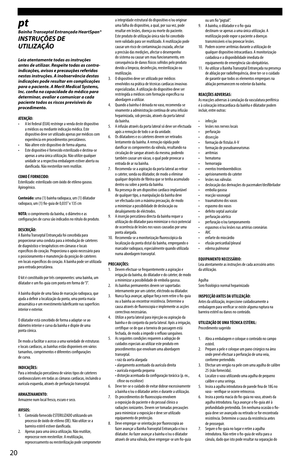 Instruções de utilização | Merit Medical HeartSpan Fixed Curve Braided Transseptal Sheath User Manual | Page 20 / 24